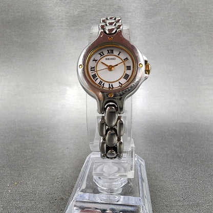 Seiko Watch Women 20mm White Dial Two Tone Round 1f21-0a50 New Battery