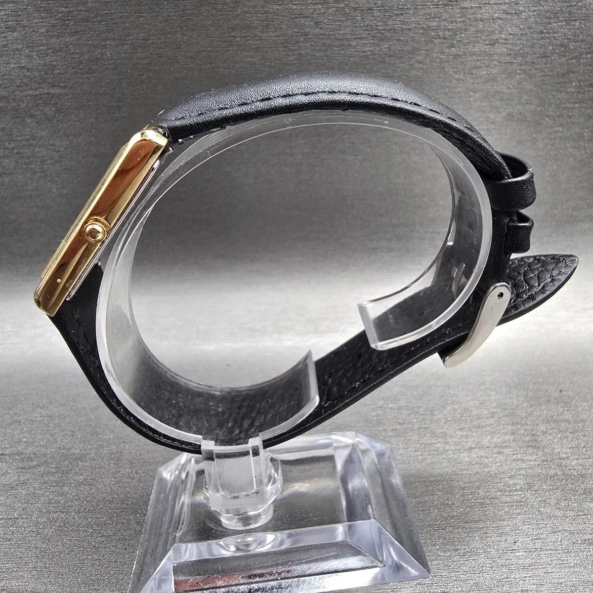 Seiko Tank Watch Men 25mm Gold Dial Gold Tone Rectangle 7N00-5B20 New Battery J6