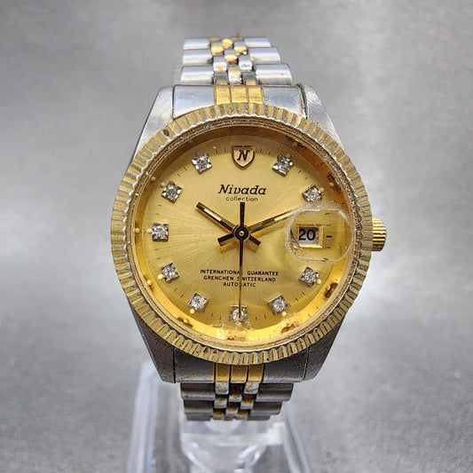 Nivada Watch Women 26mm Gold Dial Two Tone Date Round Automatic N93012L Runs0