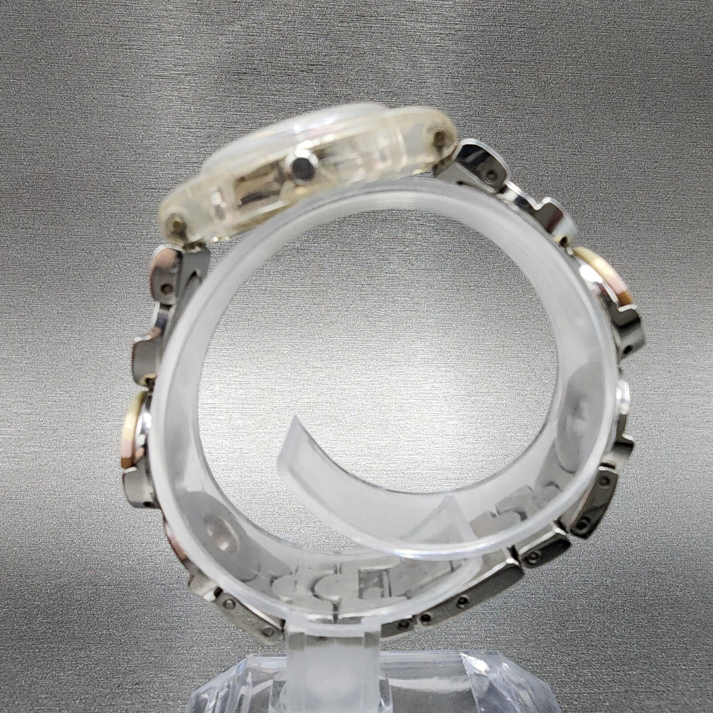 Swatch Metallic Dune Watch Women 25mm Silver Dial Clear Case Round LK258G NewBat6