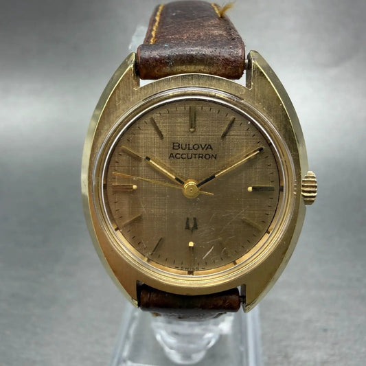 Bulova Accutron Watch Women 27mm Champagne Dial Gold Tone Round N3 PARTS Vintage0