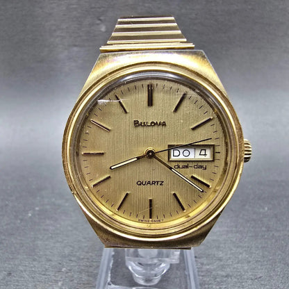 Bulova Watch Men 35mm Champagne Dial Gold Tone Daydate Round 6906 PARTS0
