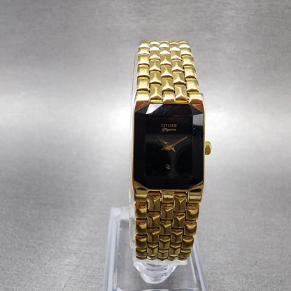 Citizen CQ Elegance Tank Watch Women 14mm Black Dial Gold Tone 5421S17764 NewBat0