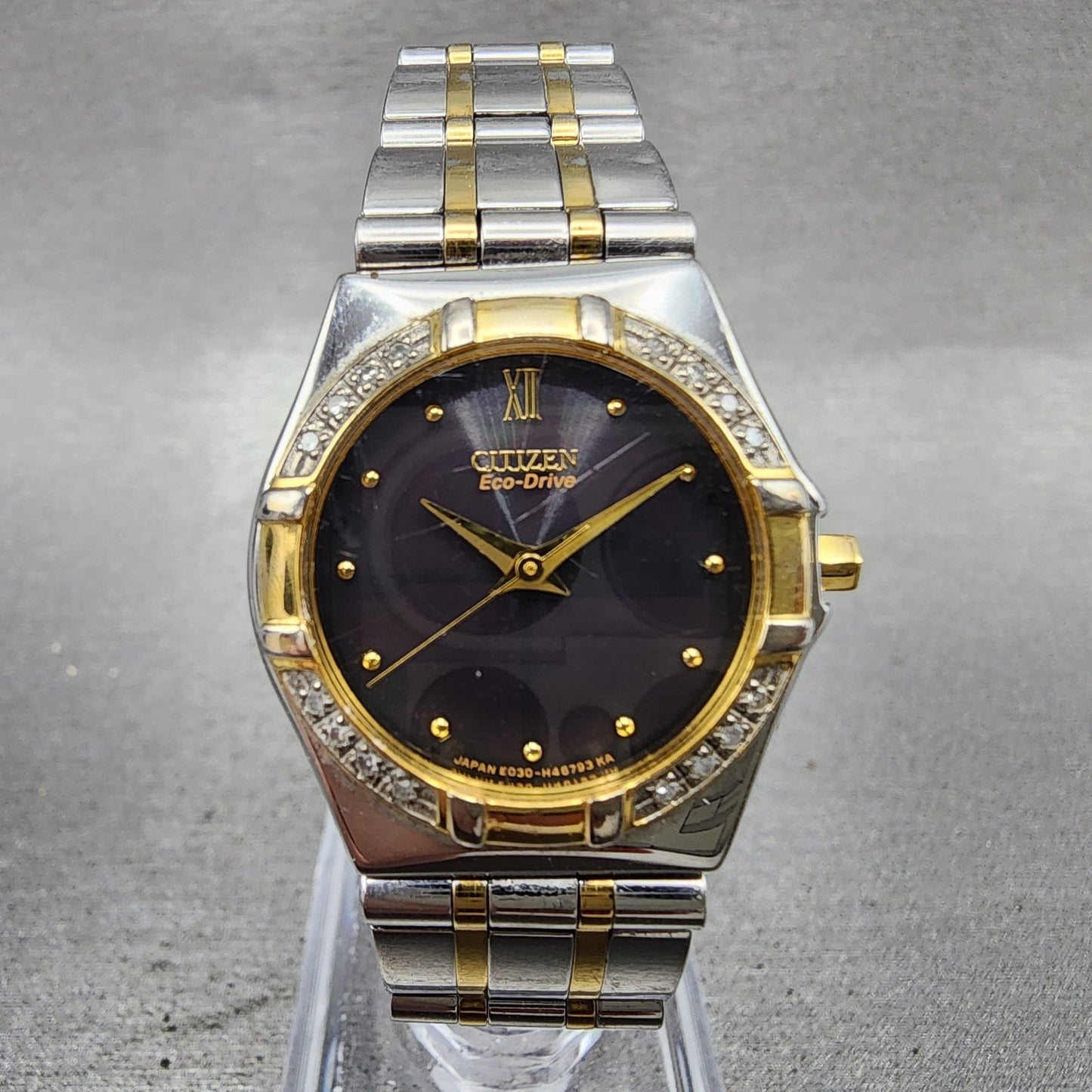 Citizen EcoDrive Watch Women 25mm Black Dial Two Tone Diamond Bezel Runs0