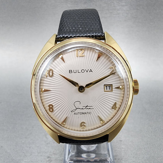 Bulova Frank Sinatra Fly Me To The Moon Watch Men 42mm White Dial Gold Tone READ