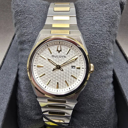 Bulova Watch Women 30mm White Dial Two Tone Date Round 98L323 New Battery 1231