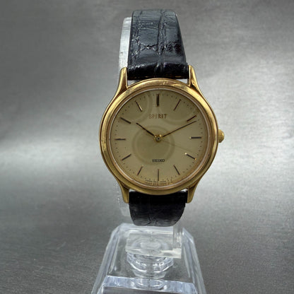 Seiko Spirit Watch Women 26mm Champagne Dial Gold Tone Round 5E31-6C80 New Batt5