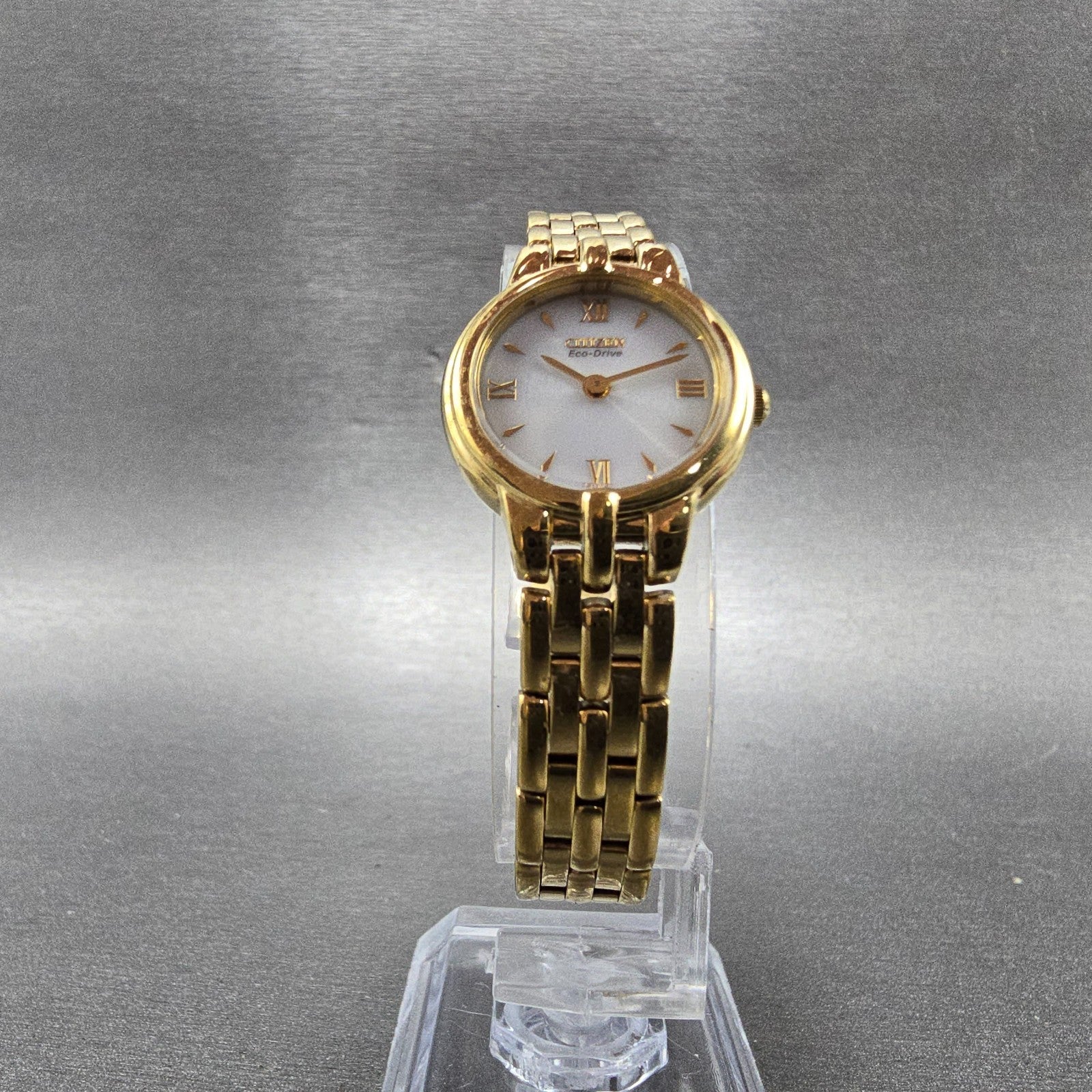Citizen Eco-Drive Watch Women 21mm White Dial Gold Tone Round B023-K006589 Runs5