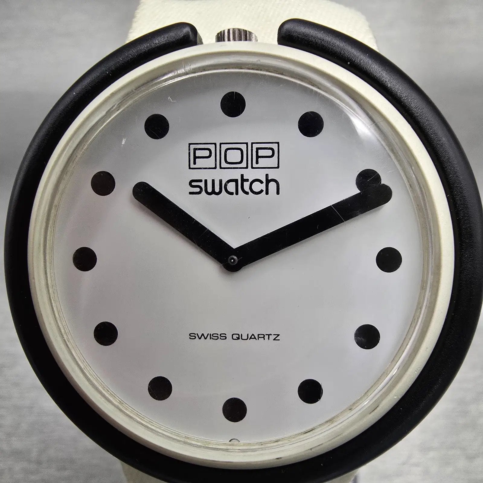 Pop Swatch Watch Watch Men White Dial White Case Round White Strap New Battery1