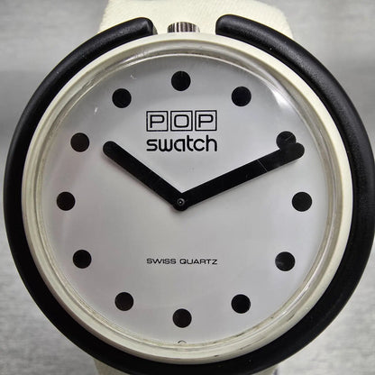 Pop Swatch Watch Watch Men White Dial White Case Round White Strap New Battery1