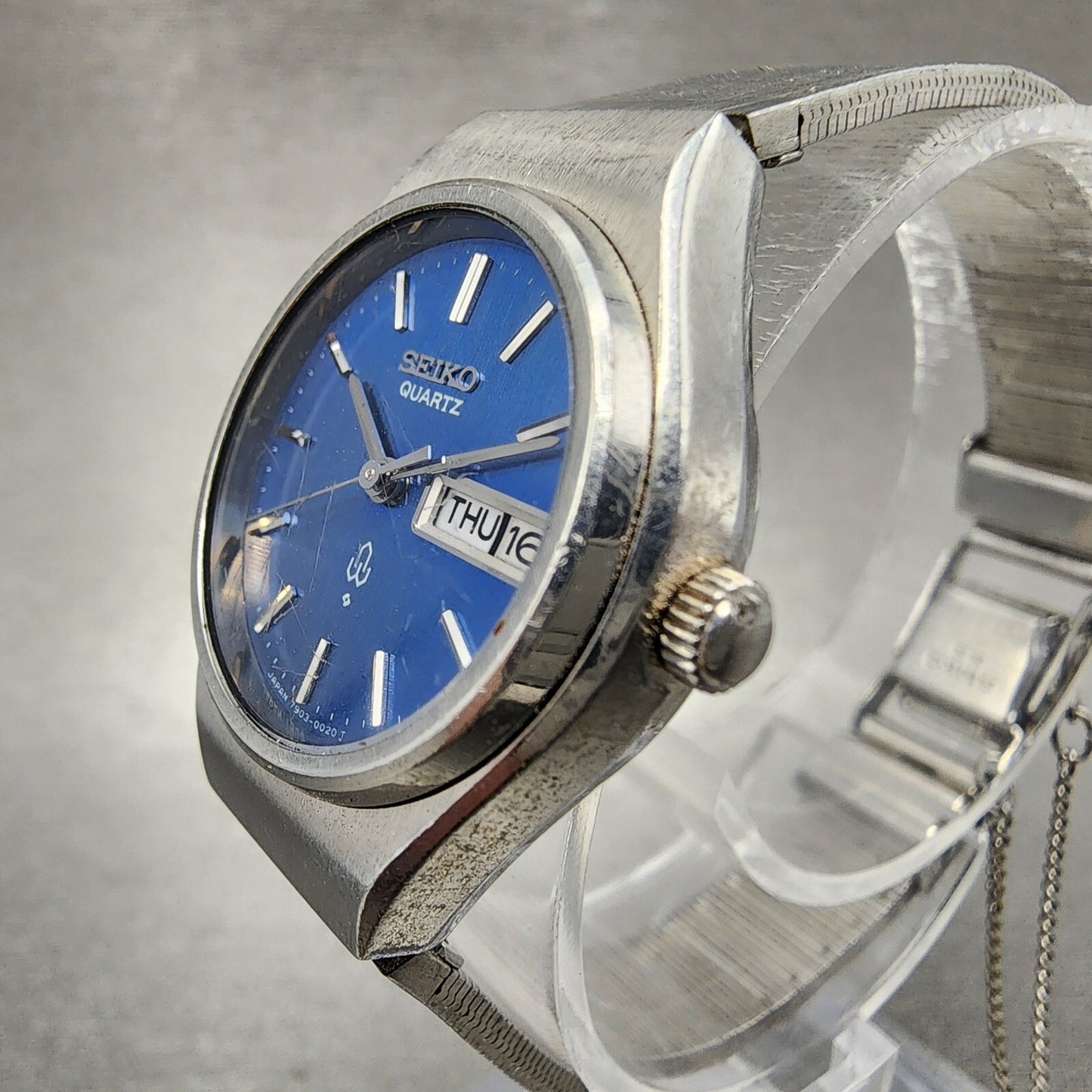 VTG Seiko Watch Women 24mm Blue Dial Silver Tone Daydate Round 79030020 NewBat2