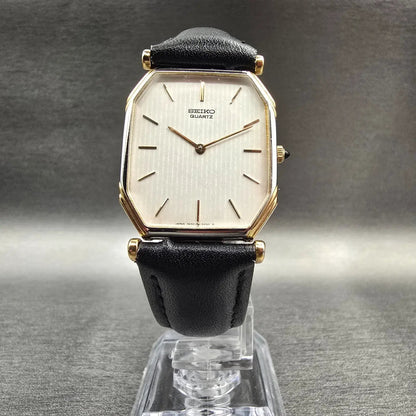 Seiko Watch Men 26mm White Dial Gold Tone Octagon 7430-5130 New Battery Dress5
