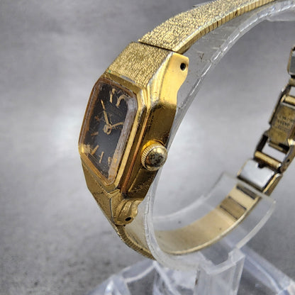 Seiko Tank Watch Women 17mm Brown Dial Gold Tone Rectangle 54205019 New Batt AB2