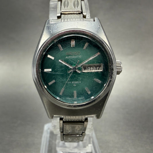 Seiko Automatic Watch Women 25mm Green Dial Silver Tone Daydate 2206-0610 Runs0
