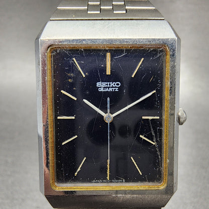 VTG Seiko Tank Watch Men 28mm Blue Dial Steel Rectangle 78105029 PARTS2