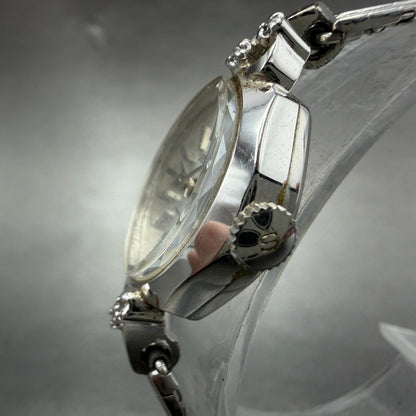 Seiko Watch Women 17mm Silver Dial Silver Tone Manual Oval Vinatge 21-7440 Runs2