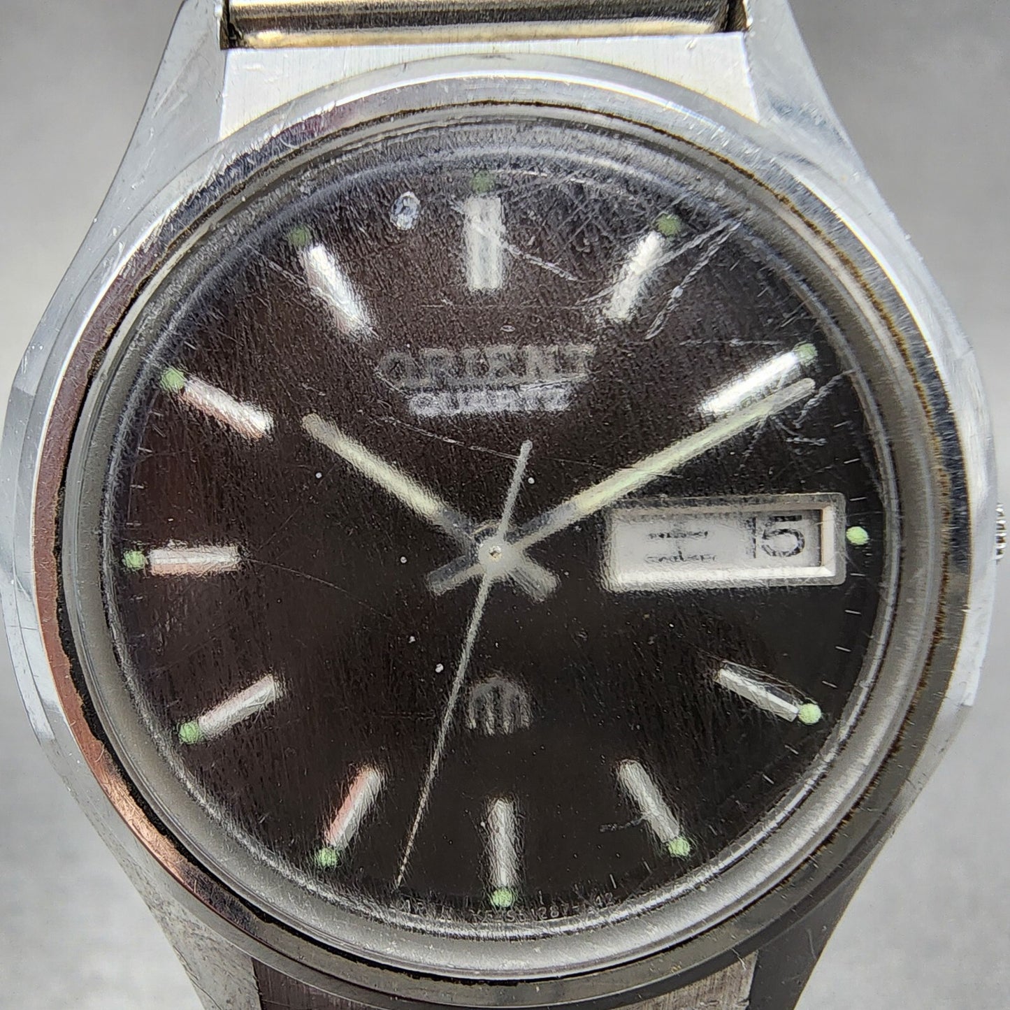 Orient Watch Men 36mm Brown Dial Steel Daydate Round 52912870 New Battery1