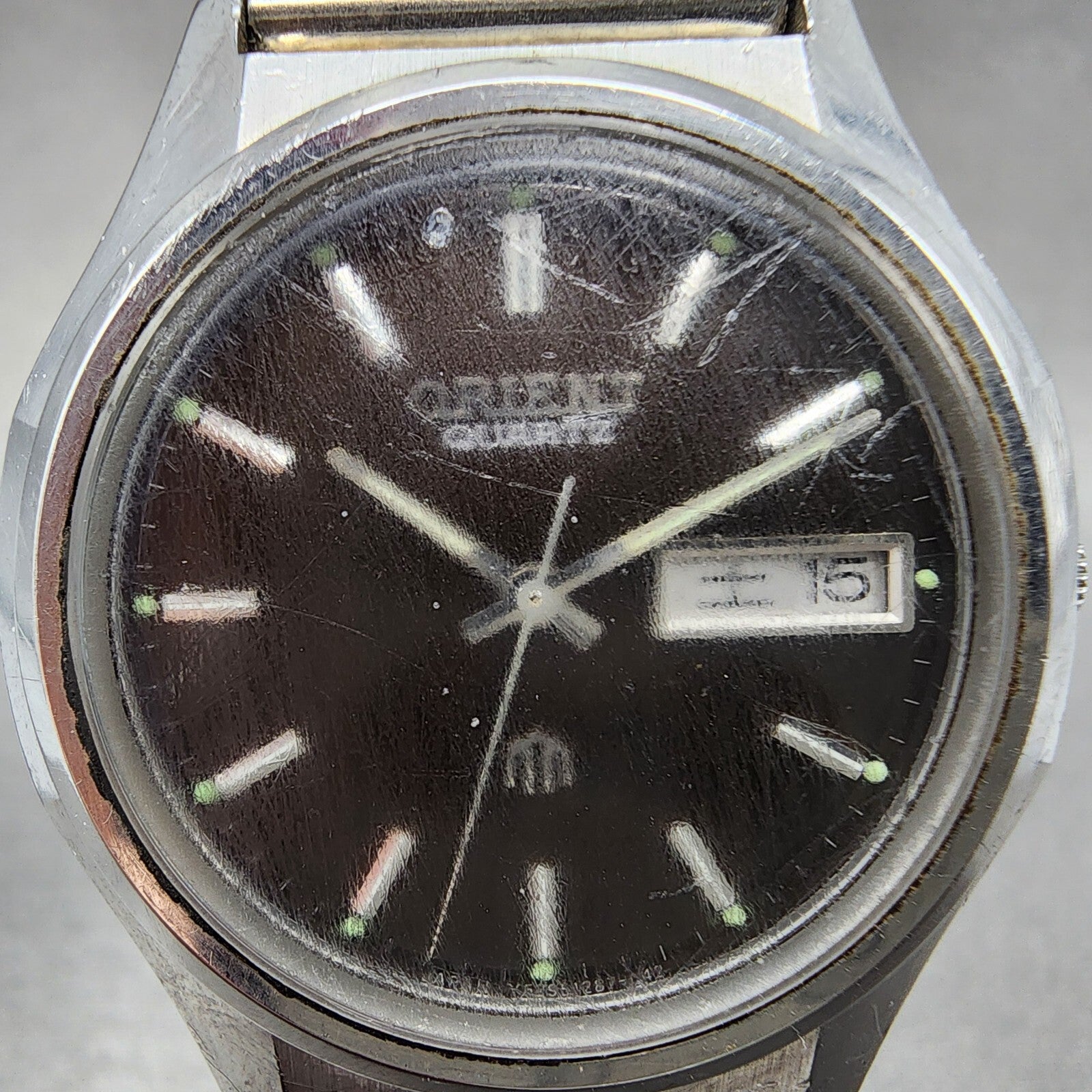 Orient Watch Men 36mm Brown Dial Steel Daydate Round 52912870 New Battery1