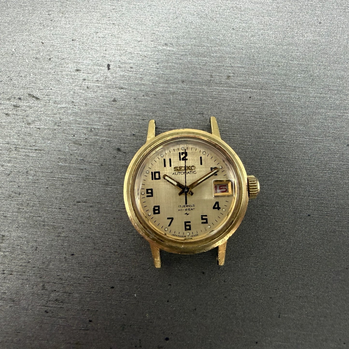 Seiko Automatic Watch Women 24mm Champagne Dial Gold Tone Date 2205-0599 PARTS0