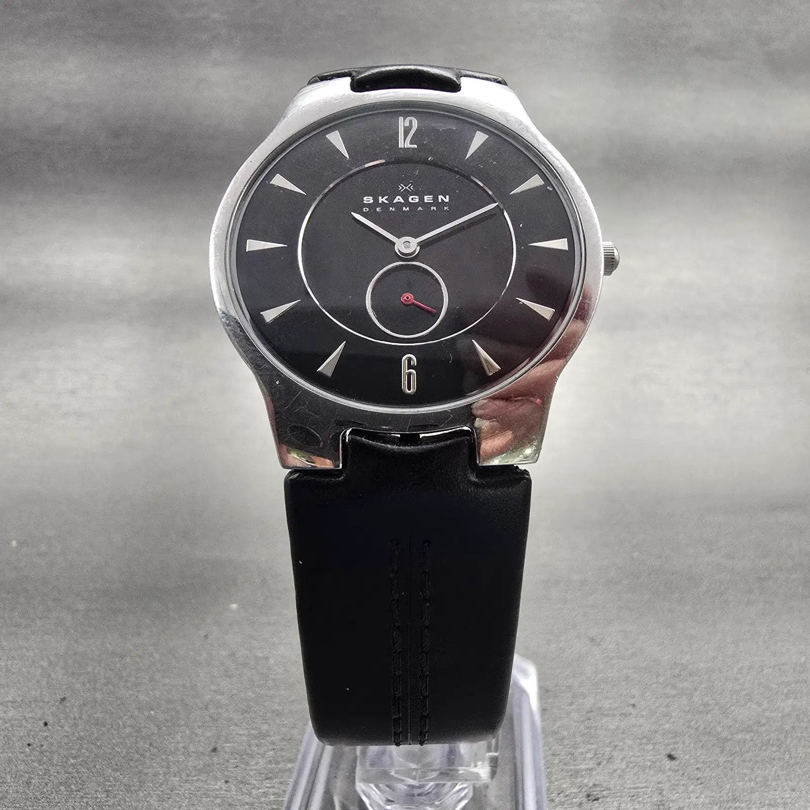 Skagen Denmark Watch Men 34mm Black Dial Silver Tone Round 433LSLB New Battery5