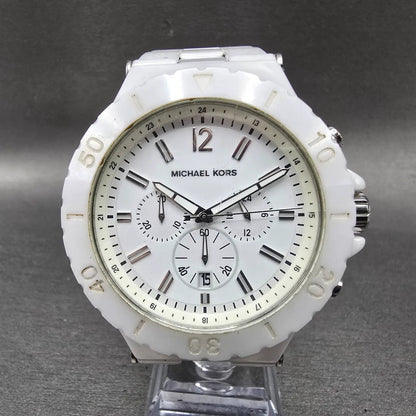 Michael Kors Dylan Watch Men 48mm White Dial White Ceramic Date MK8177 New Batt0