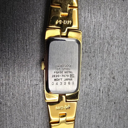 Seiko Watch Women 13mm Gold Dial Gold Tone Rectangle 2E20-7479 New Battery VTG10