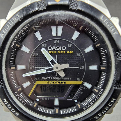 Casio AQ-S800W Watch Men 42mm Black Dial Silver Chronograph Alarm Solar Works1