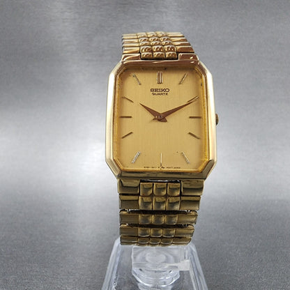 Seiko Tank Watch Men 26mm Gold Dial Gold Tone Octagon 5Y30-5K09 New Battery