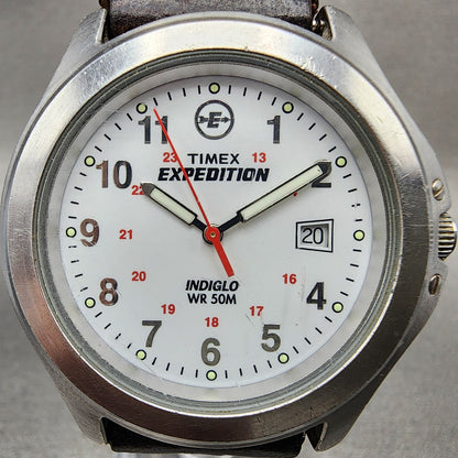 Timex Expedition Watch Men 39mm White Dial Silver Tone READ!!! Round New Battery1