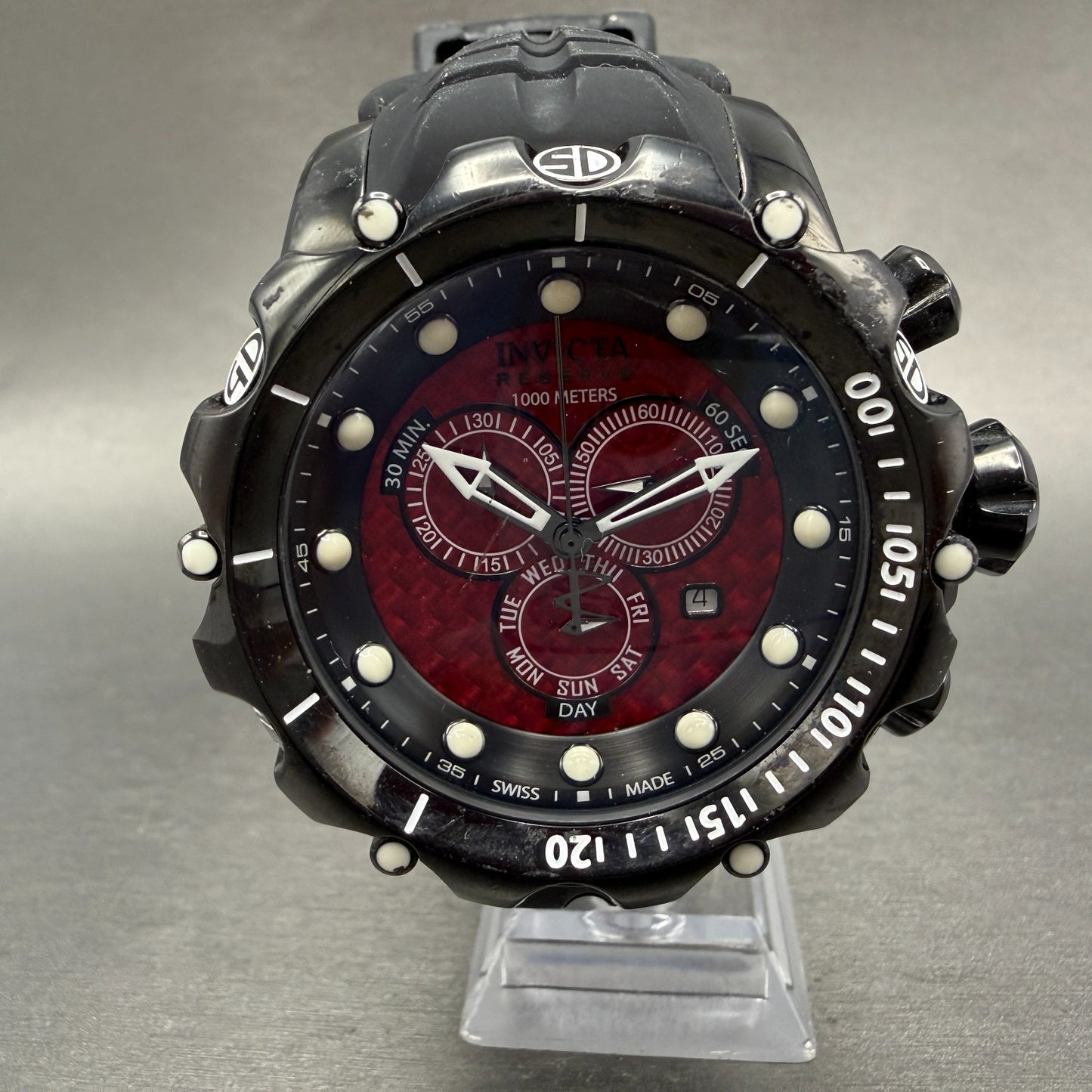 Invicta Venom Chrono Watch Men 54mm Red Dial Black Tone Daydate 21997 New Batt0