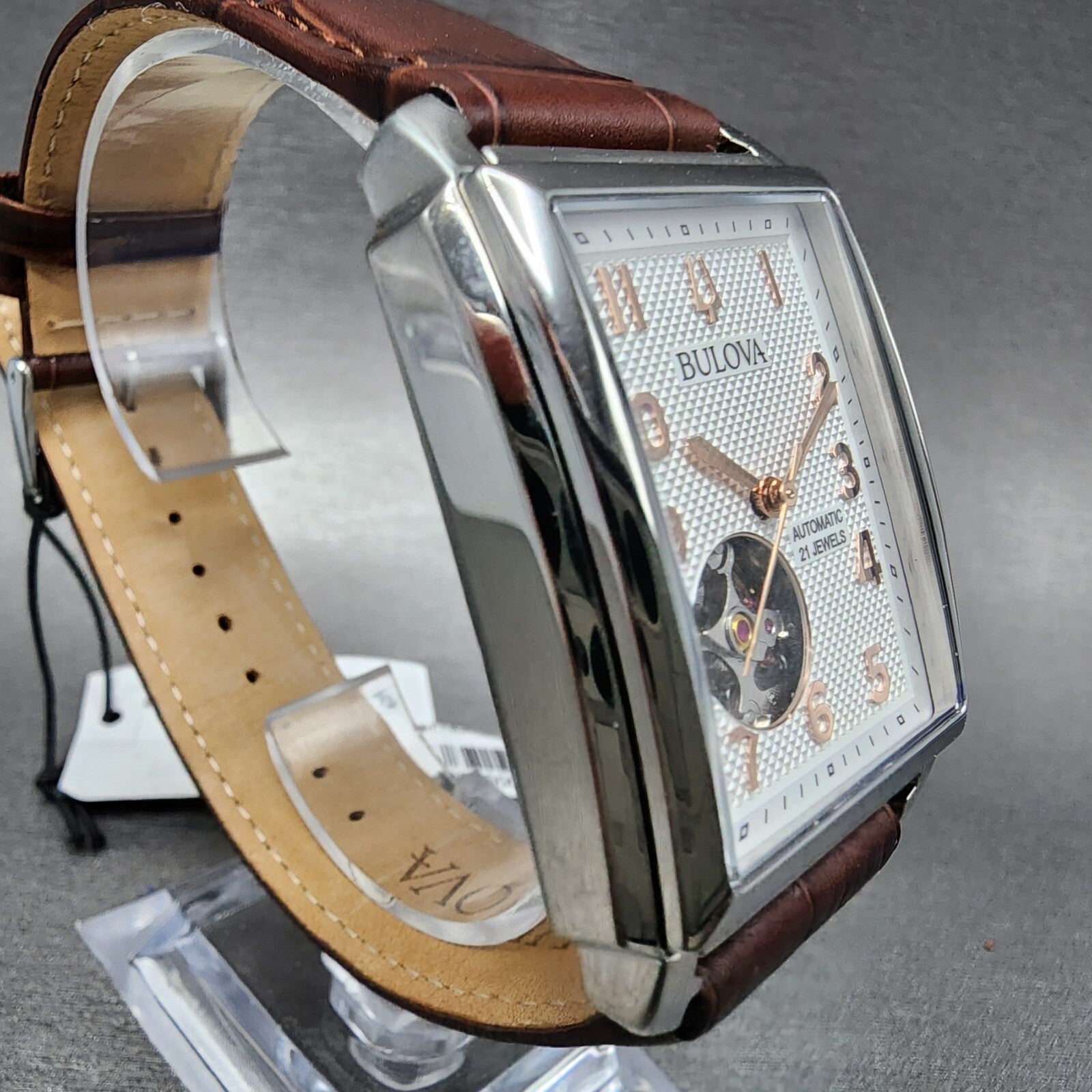 Bulova Sutton Tank Watch Men 33mm White Dial Steel Rectangle Automatic 96A2683