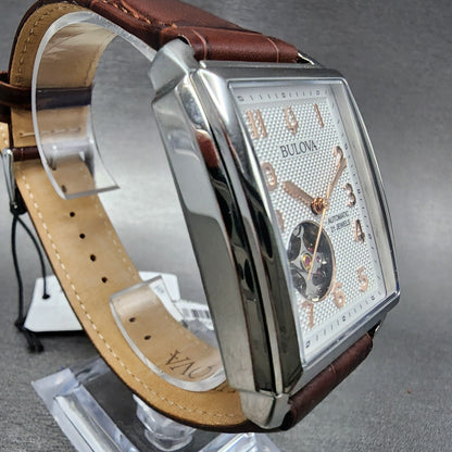 Bulova Sutton Tank Watch Men 33mm White Dial Steel Rectangle Automatic 96A2683