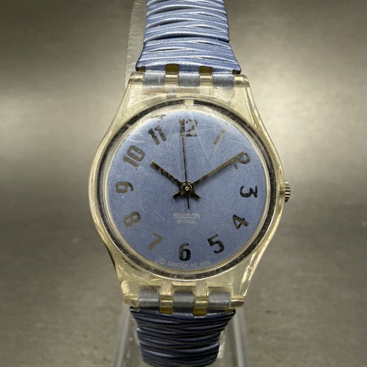 Swatch Watch Women 24mm Purple Dial Clear Case Round Vintage New Battery0