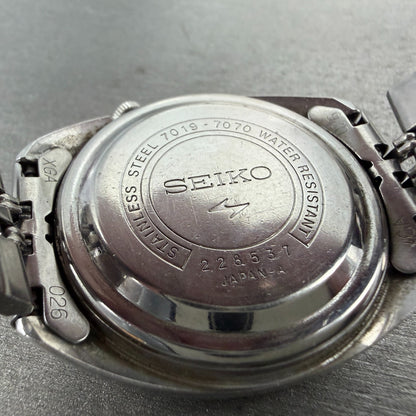 Seiko 5 Actus Watch Men 36mm Brown Dial Silver Tone Daydate Round 7019-7070 Runs9