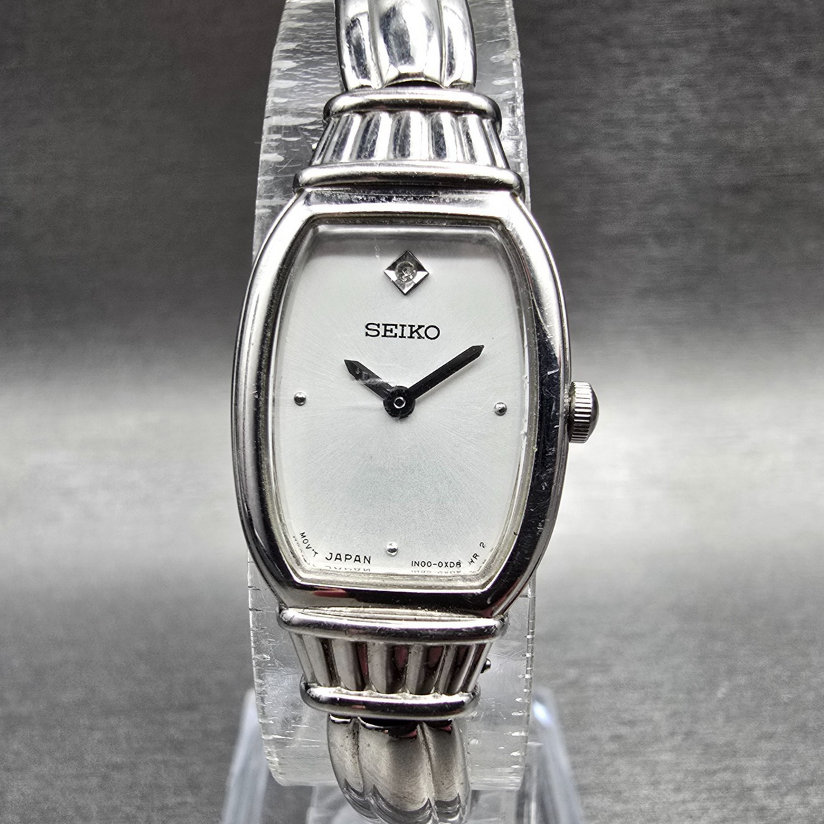 Seiko Watch Women 16mm Silver Dial Silver Tone Rectangle 1N00-0PA0 New Battery0