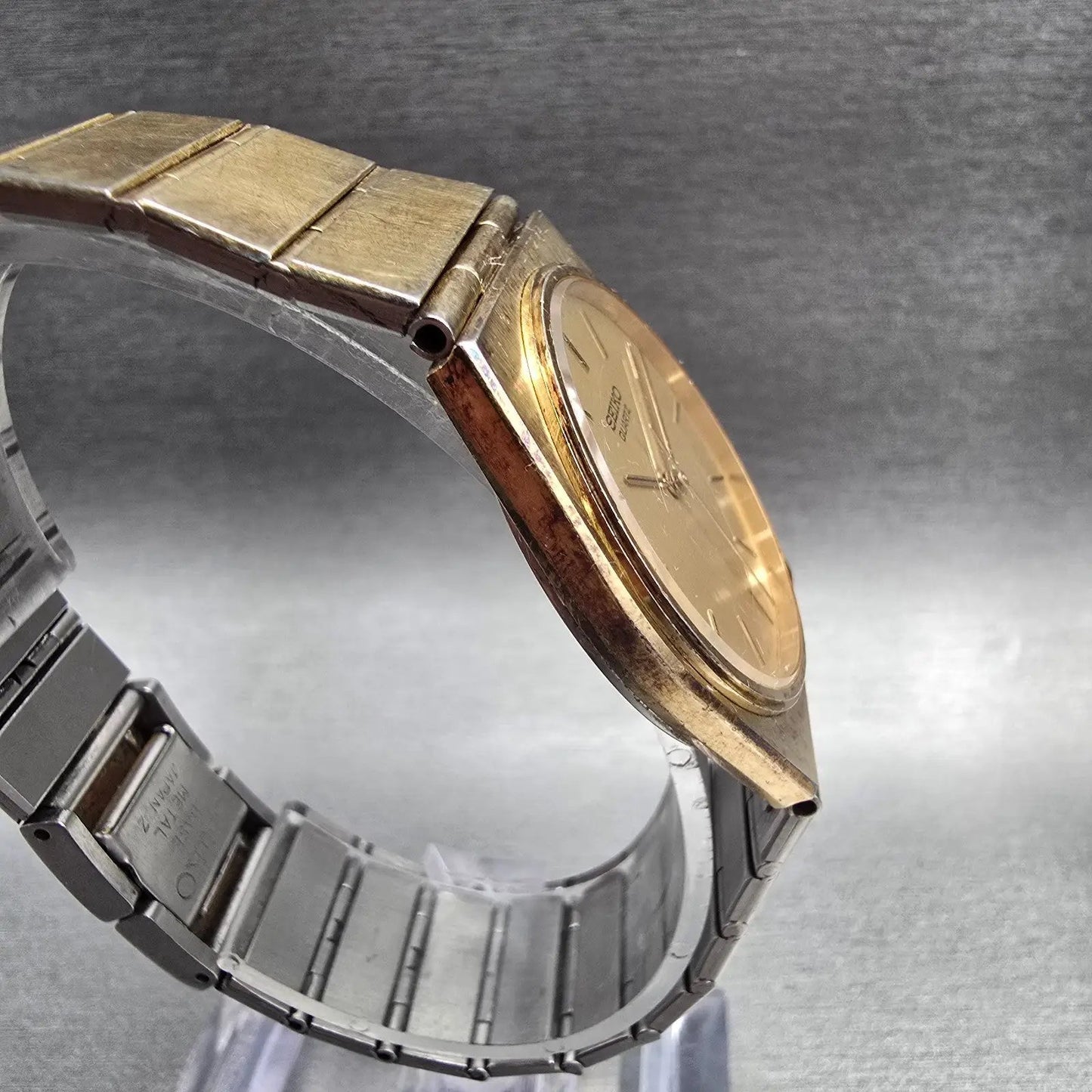 Seiko Watch Men 31mm Gold Dial Gold Tone Oval 9021-6009 New Battery Vintage3