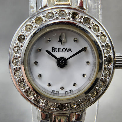 Bulova Crystal Watch Women 19mm White Dial Silver tone Round 96L23 New battery1