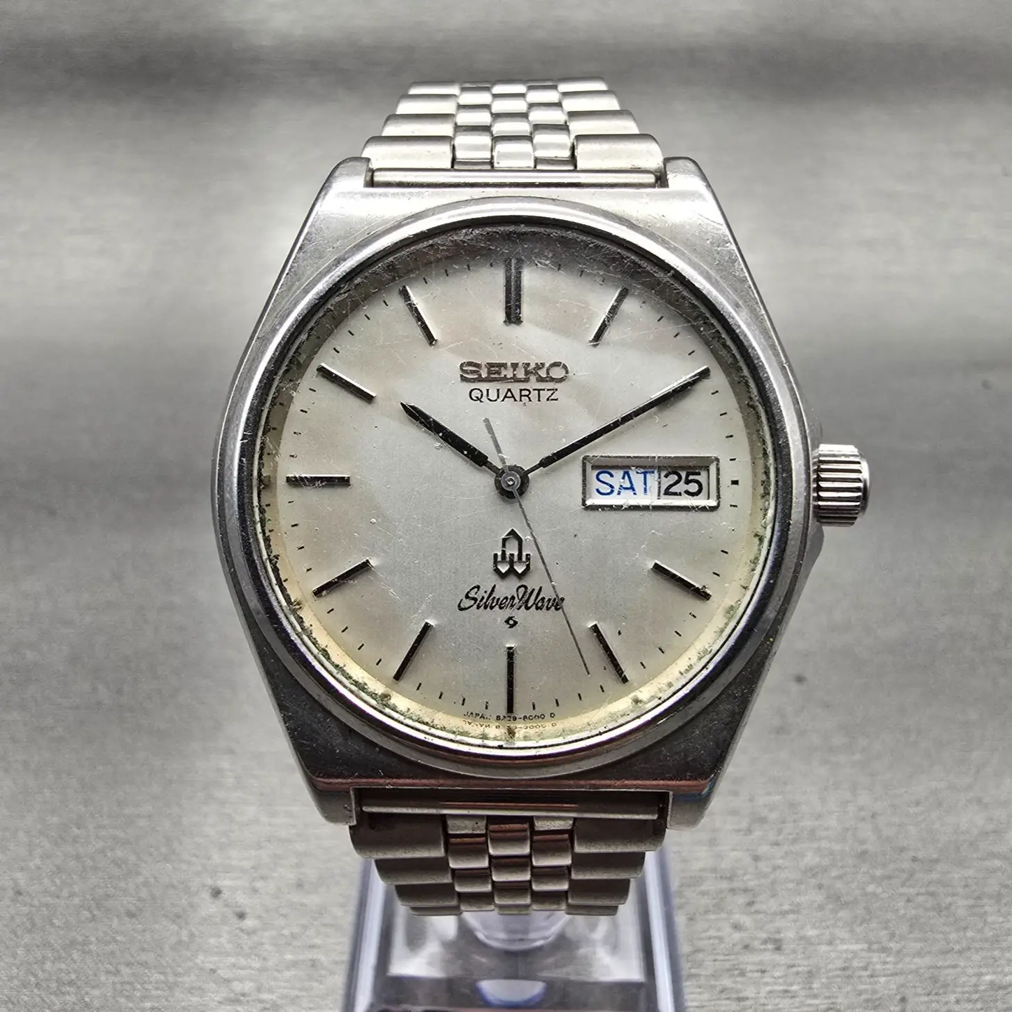 Seiko Silver Wave Watch Men 36mm Silver Dial Daydate Round 3229-8000 New Battery0