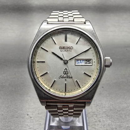 Seiko Silver Wave Watch Men 36mm Silver Dial Daydate Round 3229-8000 New Battery0