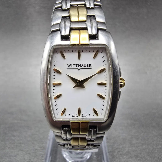 Wittnauer Watch Women 20mm White Dial Two Tone Rectangle 12L17 New Battery R0