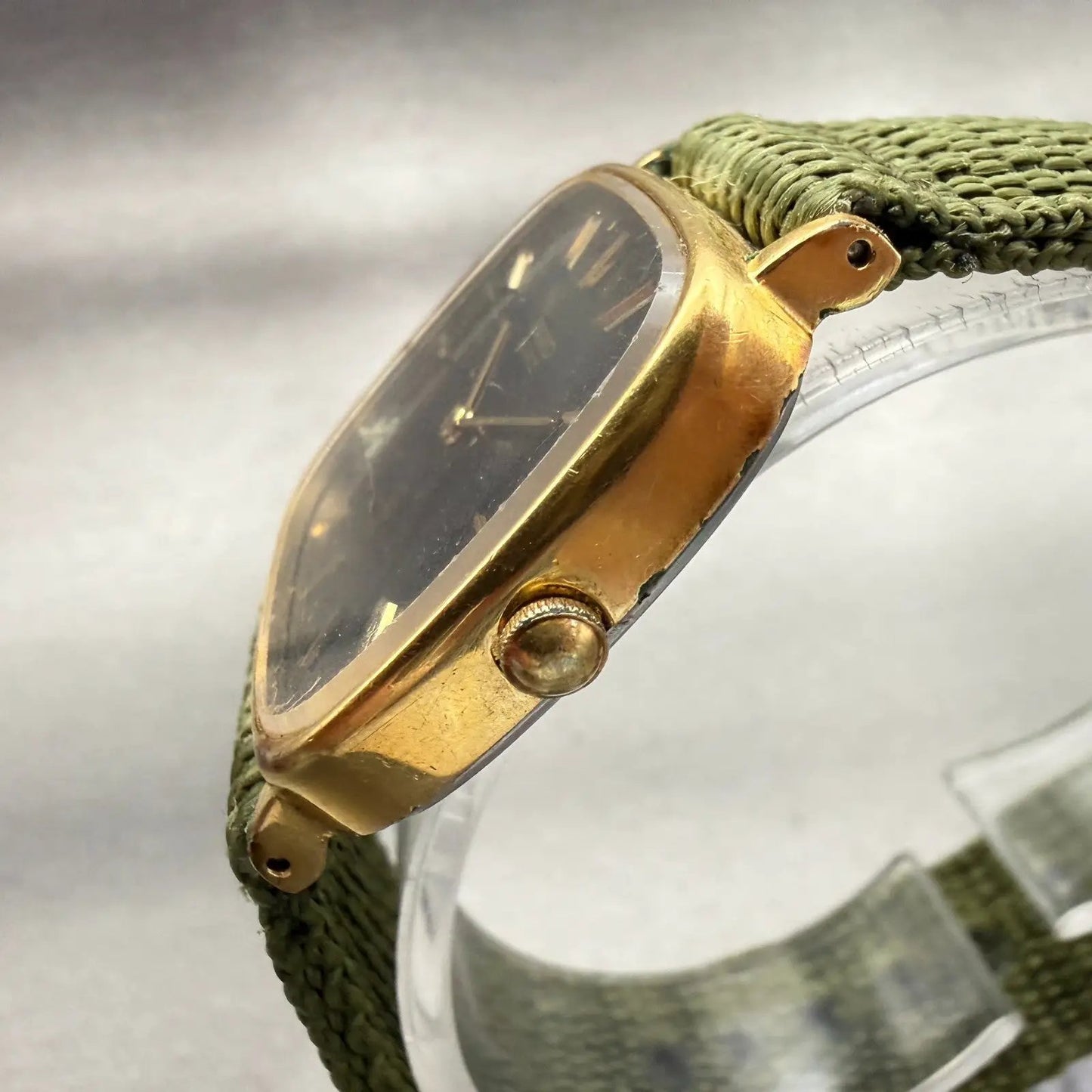 Seiko Watch Men 30mm Black Dial Gold Tone Rectangle 7820-5050 New Battery VTG2