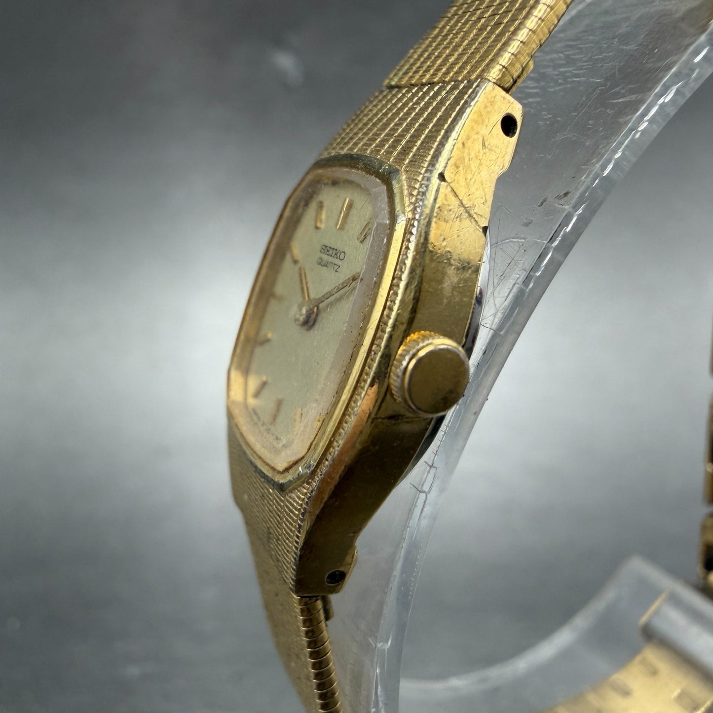 Seiko Watch Women 16mm Champagne Dial Gold Tone Rectangle 2c20-5569 New Battery2