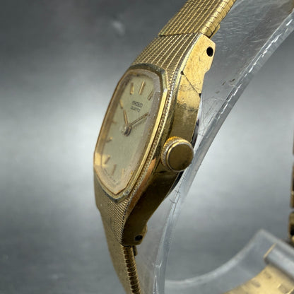 Seiko Watch Women 16mm Champagne Dial Gold Tone Rectangle 2c20-5569 New Battery2