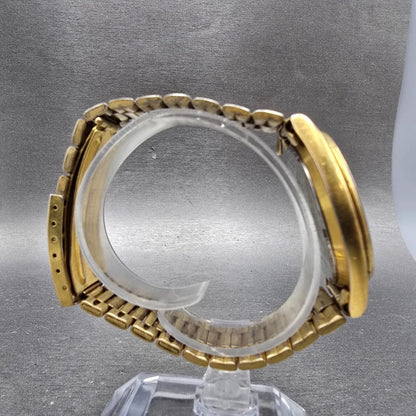 Seiko SQ Watch Men 36mm Silver Dial Gold Tone Daydate Round 5Y23-8180 PARTS VTG9