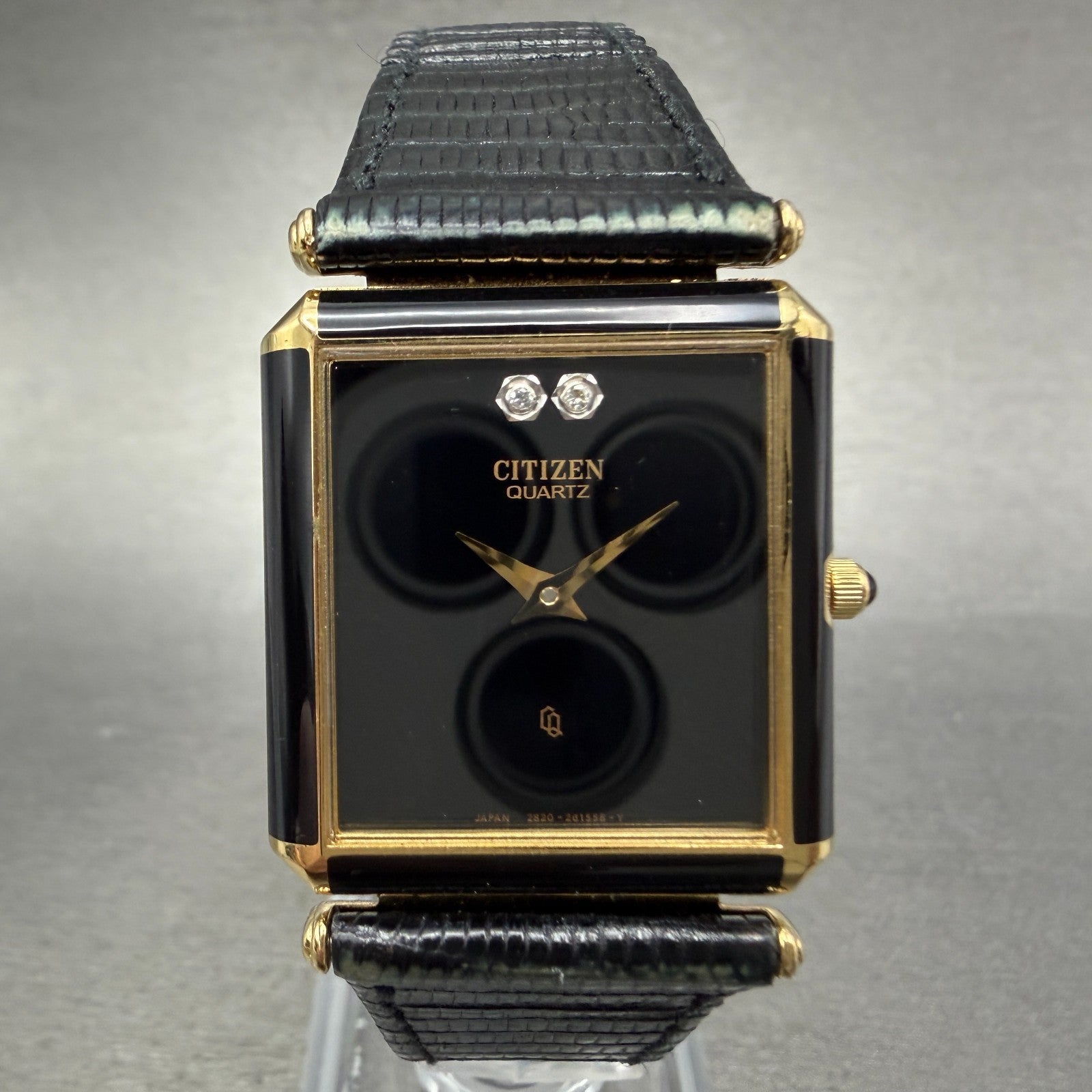 Citizen CQ Tank Watch Men 26mm Black Dial Black & Gold Tone 2820-261399 PARTS0
