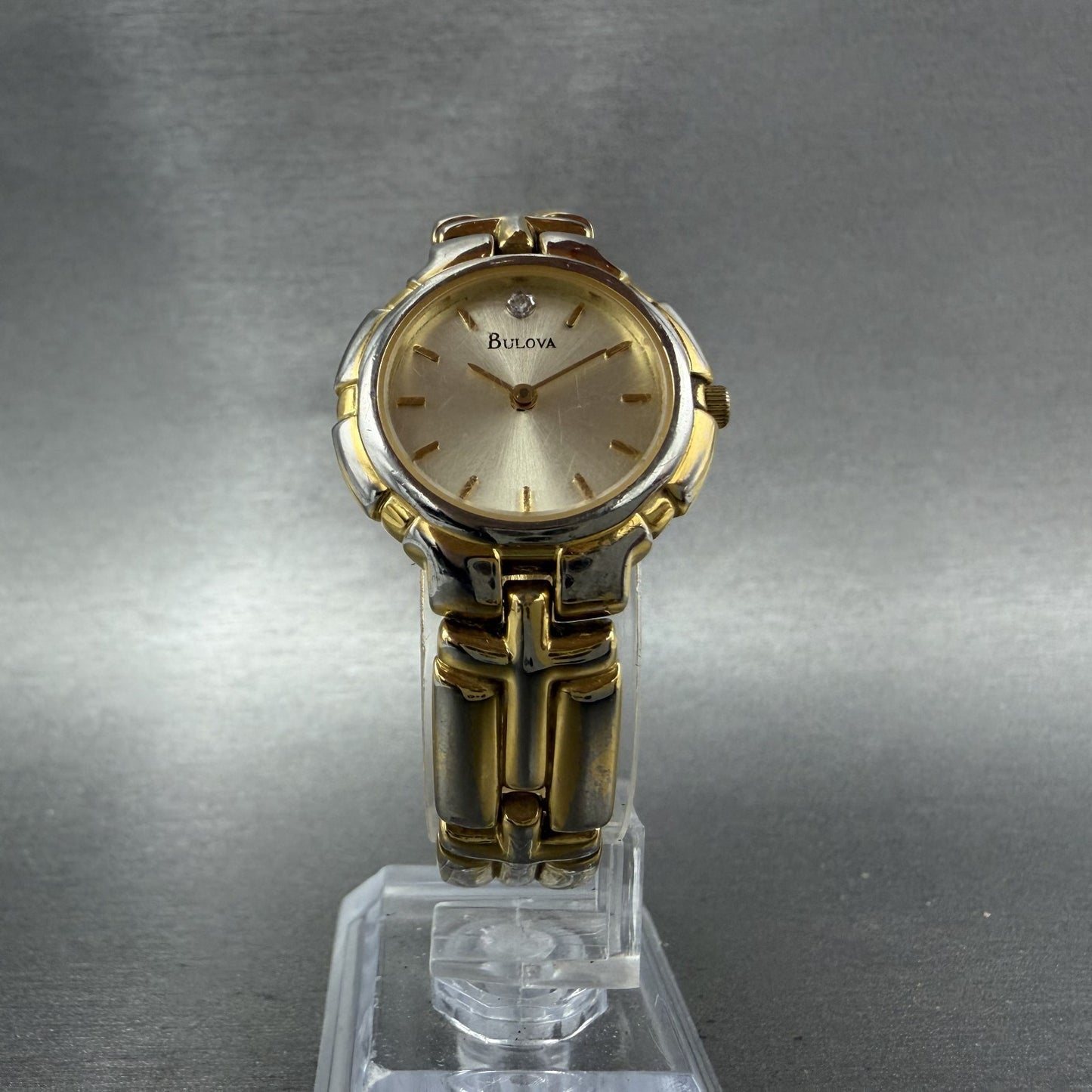 Bulova Watch Women 26mm Gold Dial Gold Tone Round 97P44 New Battery VTG ABCD6
