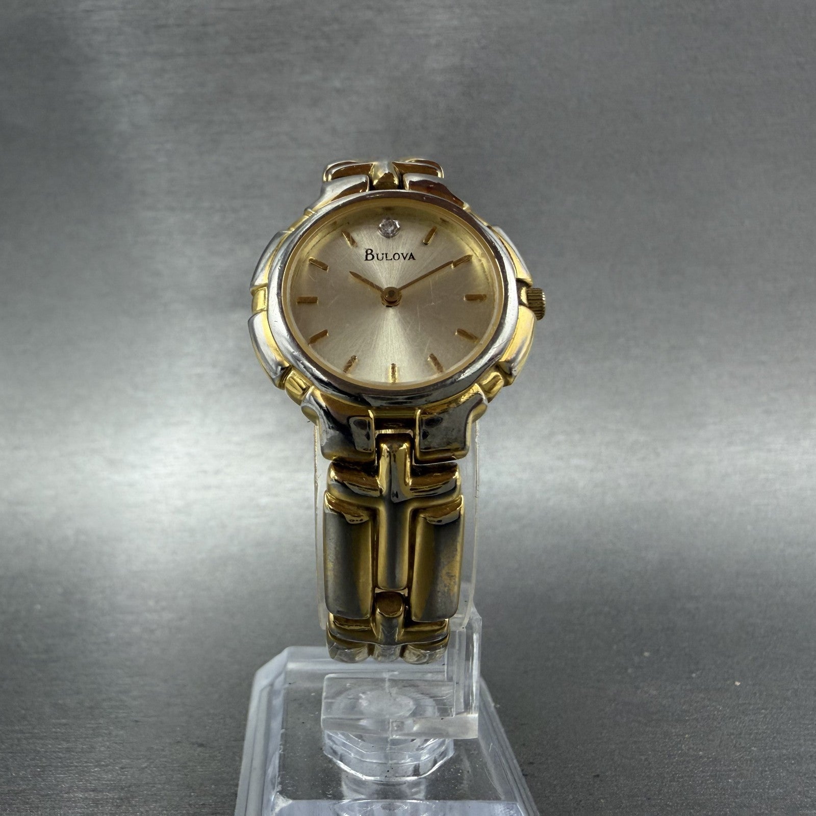Bulova Watch Women 26mm Gold Dial Gold Tone Round 97P44 New Battery VTG ABCD6
