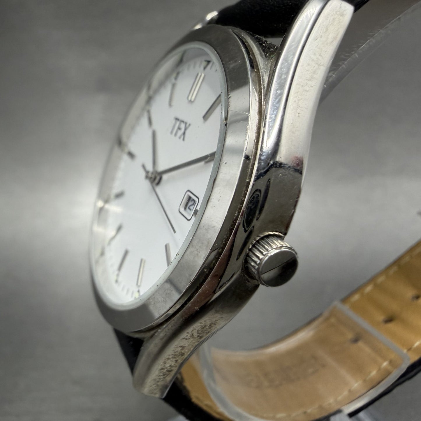 Bulova TFX Watch Men 39mm White Dial Silver Tone Date Round New Battery 36B1042