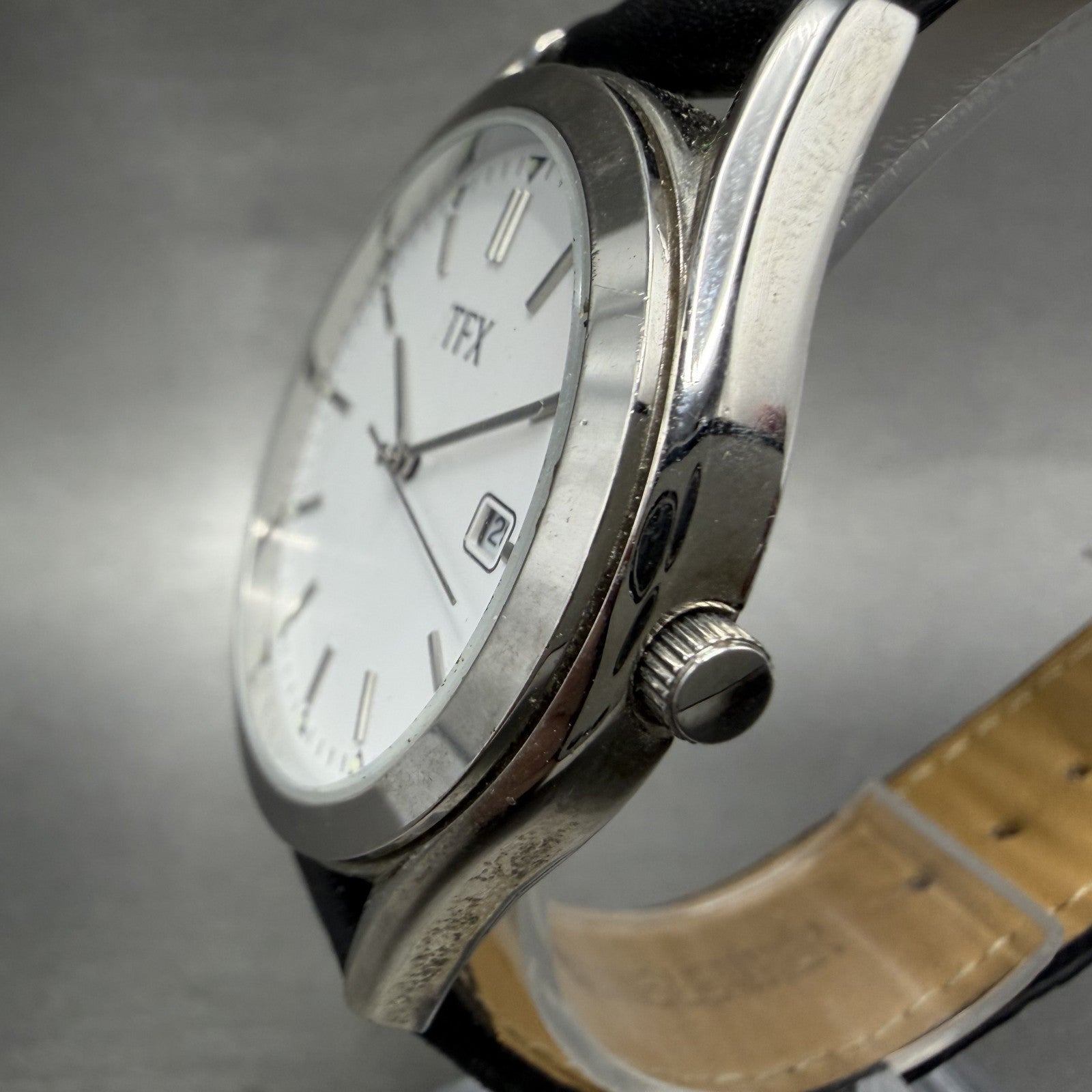 Bulova TFX Watch Men 39mm White Dial Silver Tone Date Round New Battery 36B1042