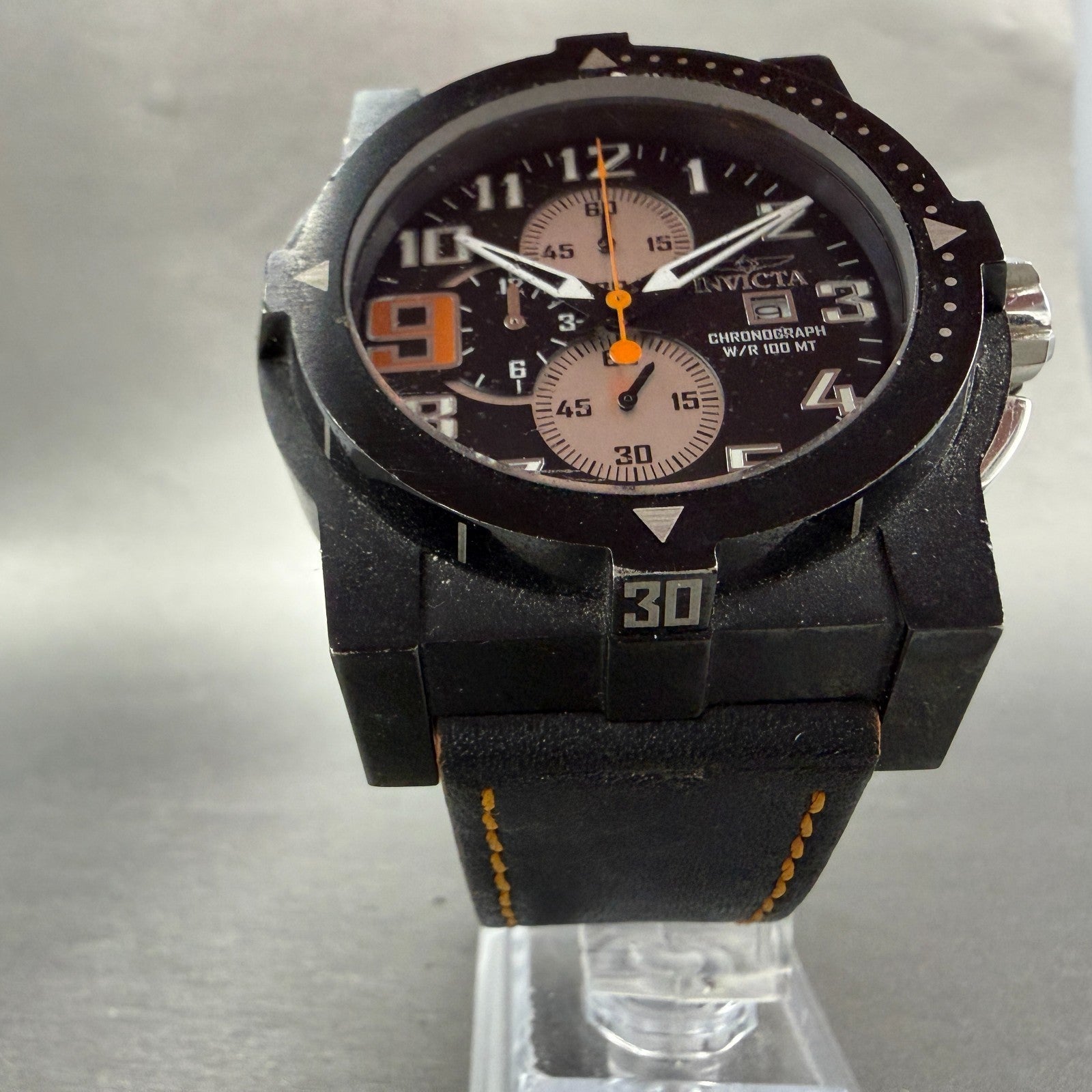 Invicta Chronograph Watch men 48mm Black Dial Black Tone Date 5523 New Battery5